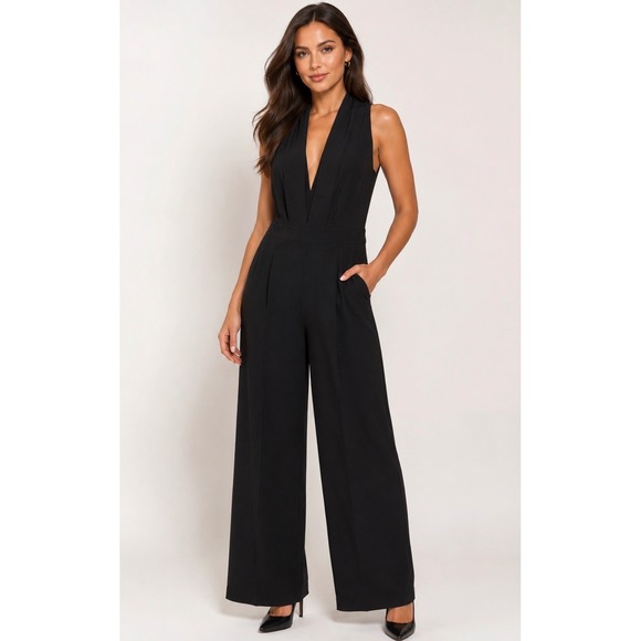 Lauren Ralph Lauren Pants - Lauren Ralph Lauren black sleeveless jumpsuit Sz 2 deep v-neckline flowing pants